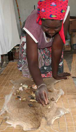 Bone reading as practiced by a  traditional African sangoma or diviner